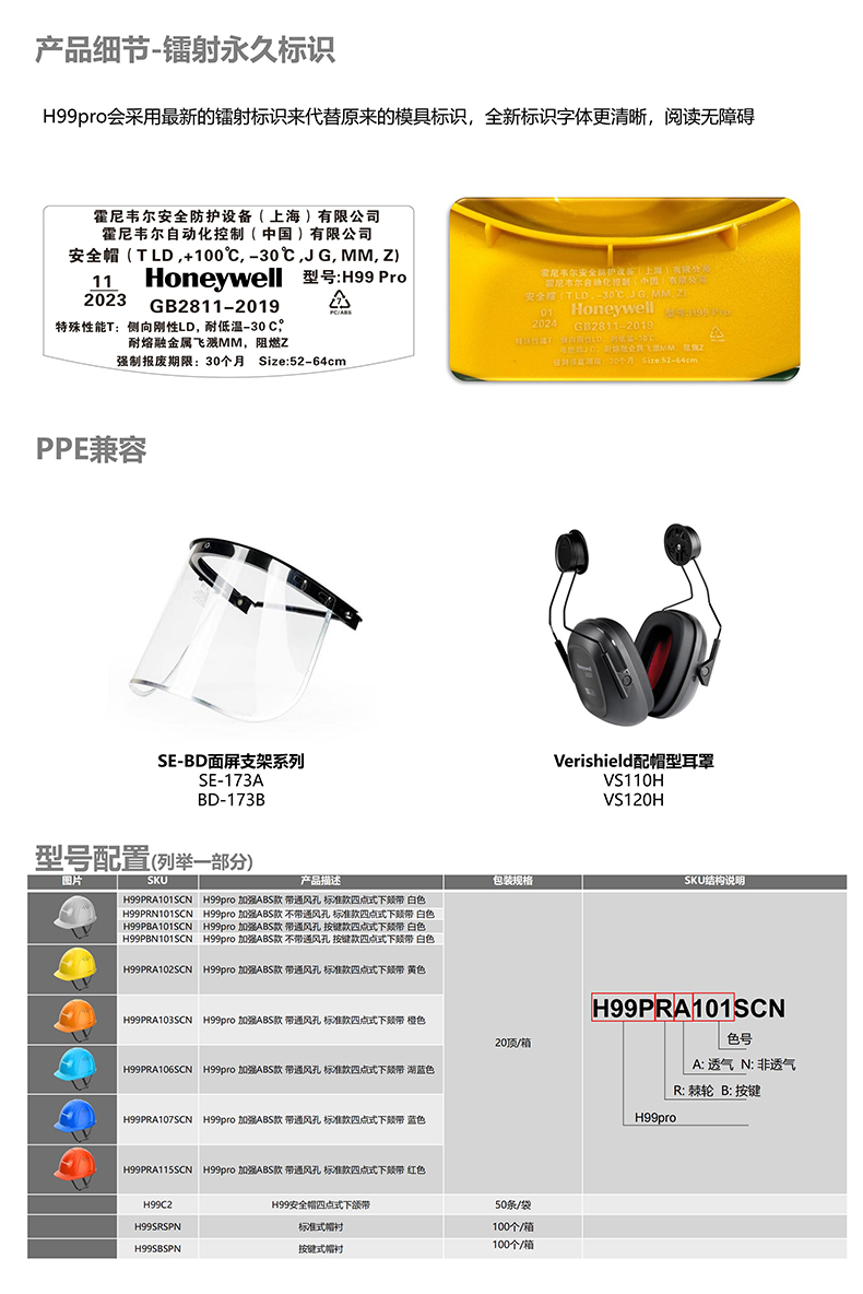 Honeywell霍尼韋爾H99PRA101SCN H99pro加強ABS款帶通風(fēng)孔標準款四點式下頦帶白色安全帽5