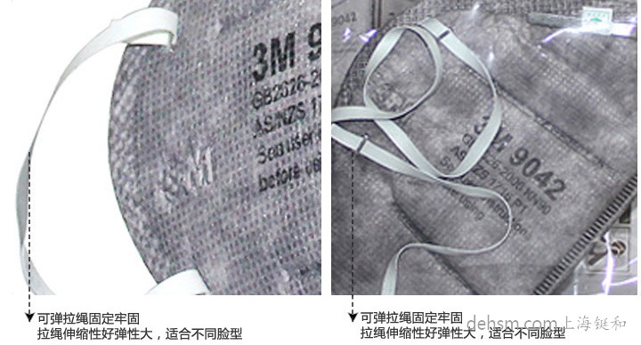 3M9042口罩可彈拉繩固定拉姑，彈性大，適合不同臉型